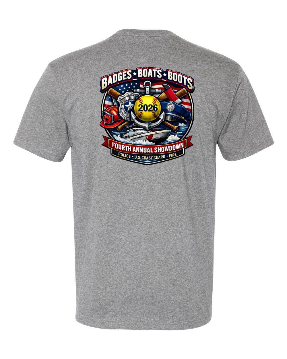 4th Annual Badges Boats Boots Softball Unisex T-Shirt #6210 (click for more colors)